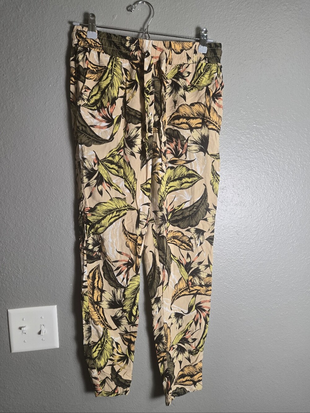 Primark Tropical Leaf Drawstring Elastic Waist Pants Size 8